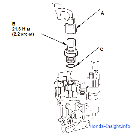 Снятие и установка датчика В давления масла коромысла системы VTEC Honda Insight